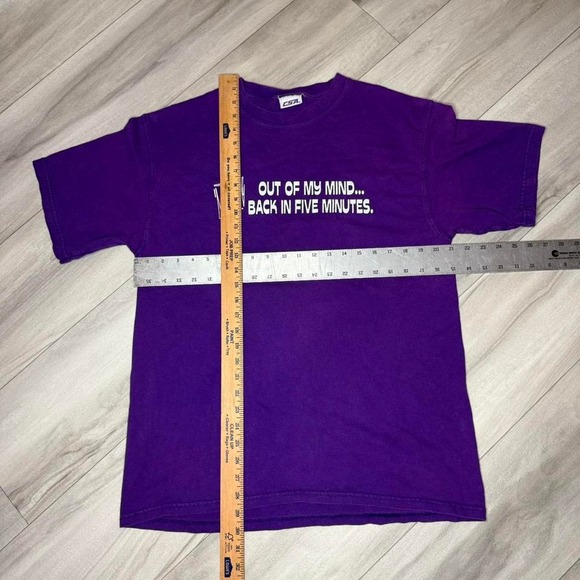 CSA Mens Purple Graphic T-Shirt Out Of My Mind Back In 5 Minutes Size L Cotton - Picture 5 of 5